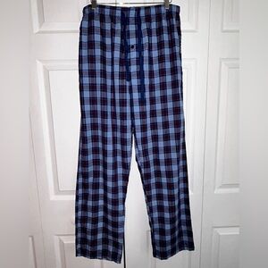 EUC Hanes Men's Navy and Black Plaid Lounge Pants Size Medium 32-34